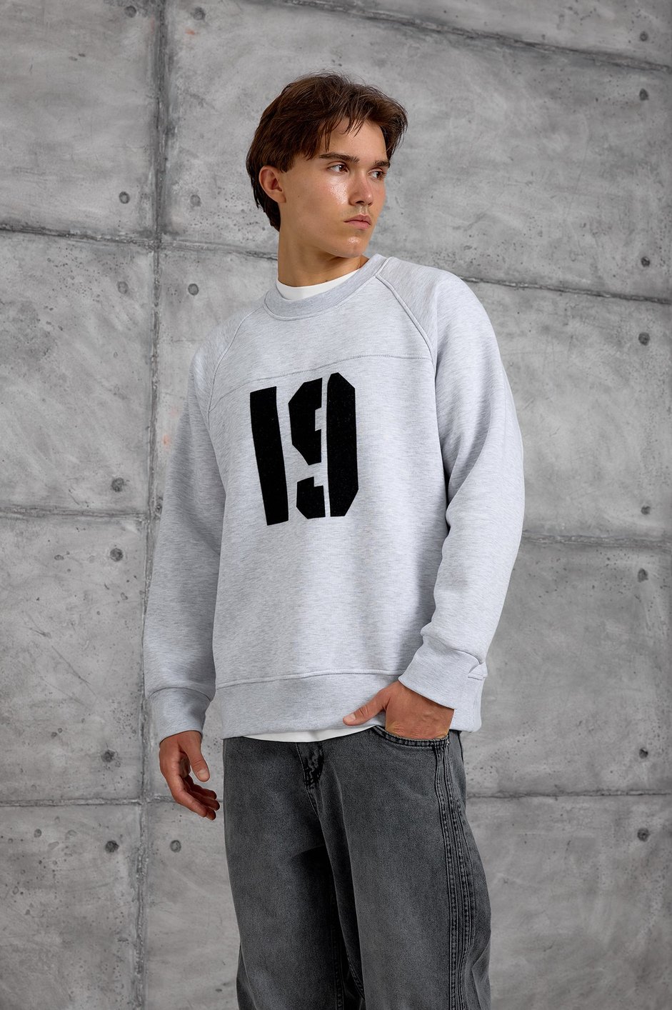 Gri 19 BASKILI OVERSIZE SWEATSHIRT
