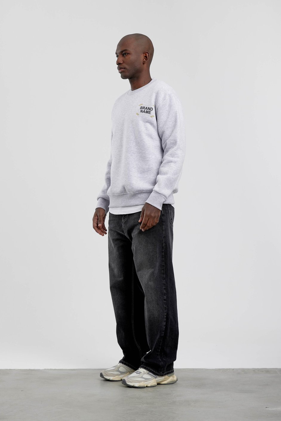 Gri 404 Baskılı Bisiklet Yaka Sweatshirt