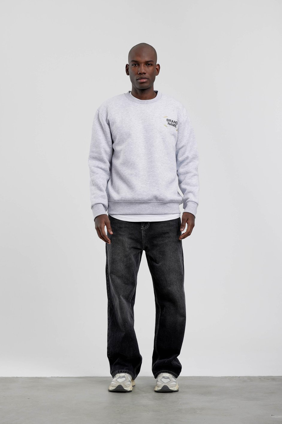 Gri 404 Baskılı Bisiklet Yaka Sweatshirt