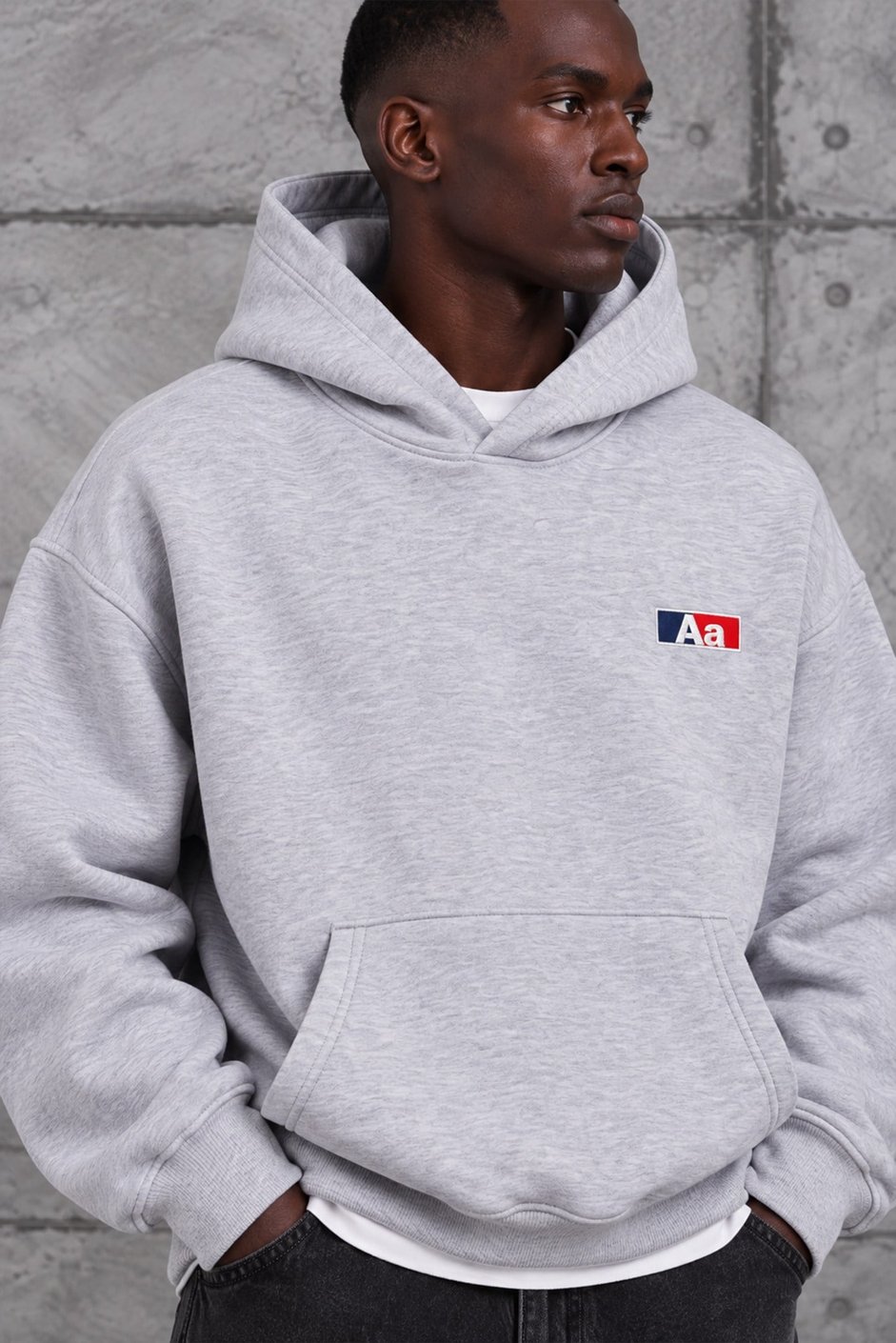 Gri Aa BASKI KAPÜŞONLI OVERSIZE SWEATSHIRT