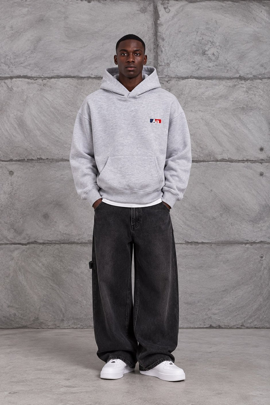Gri Aa BASKI KAPÜŞONLI OVERSIZE SWEATSHIRT