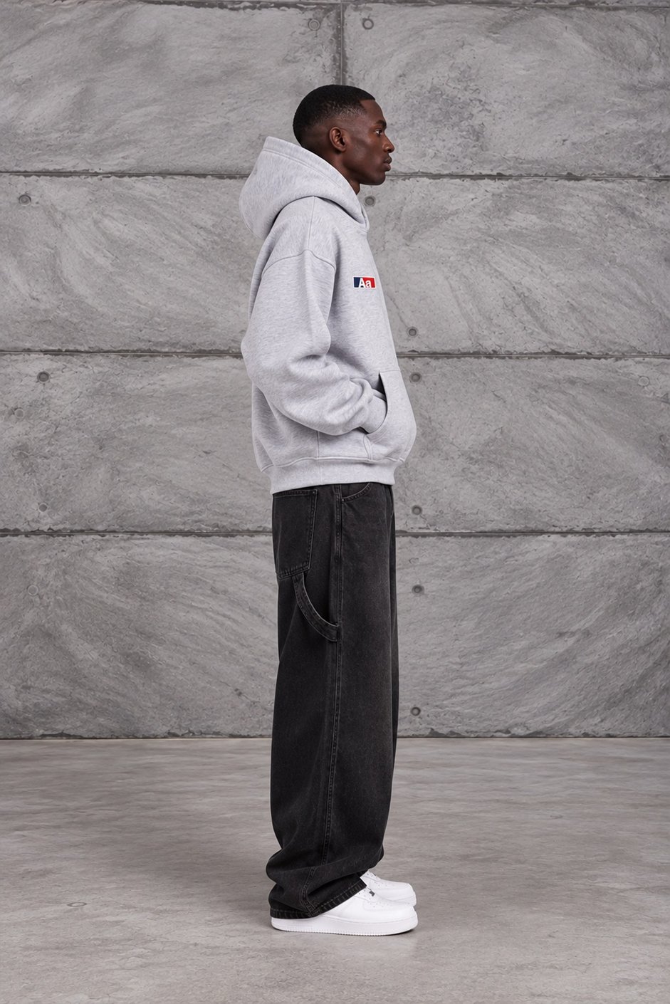 Gri Aa BASKI KAPÜŞONLI OVERSIZE SWEATSHIRT