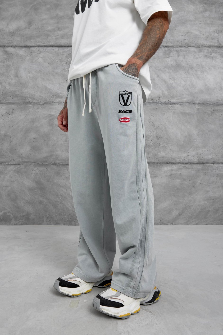 Gri Acs Street Yazılı Yıkamalı Baggy Eşofman Altı