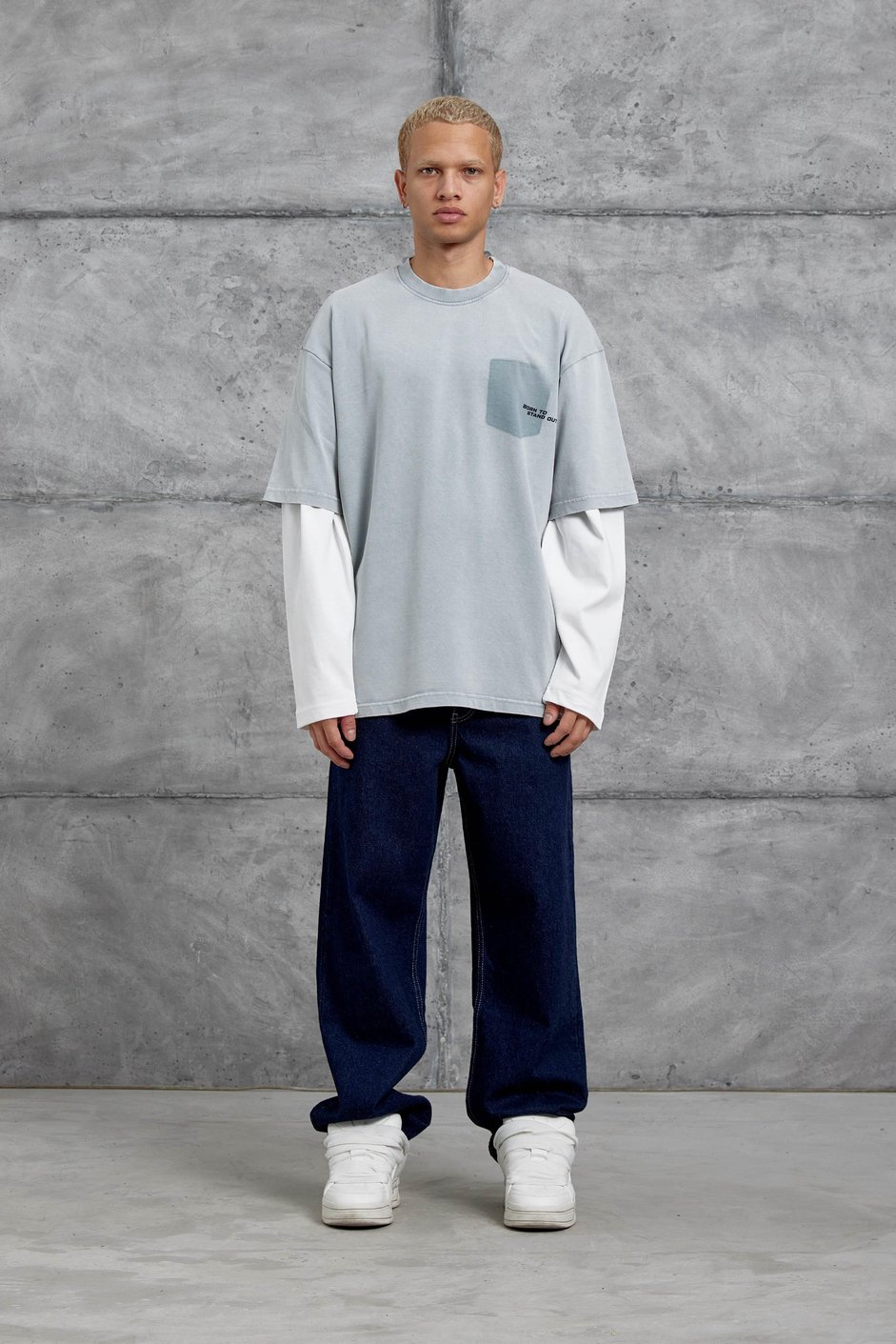 Gri BORN TO STAND YAZILI PARÇA KOLLU SWEATSHIRT