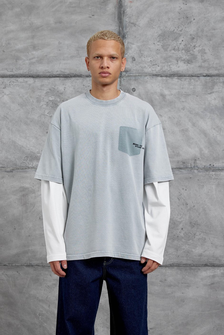 Gri BORN TO STAND YAZILI PARÇA KOLLU SWEATSHIRT
