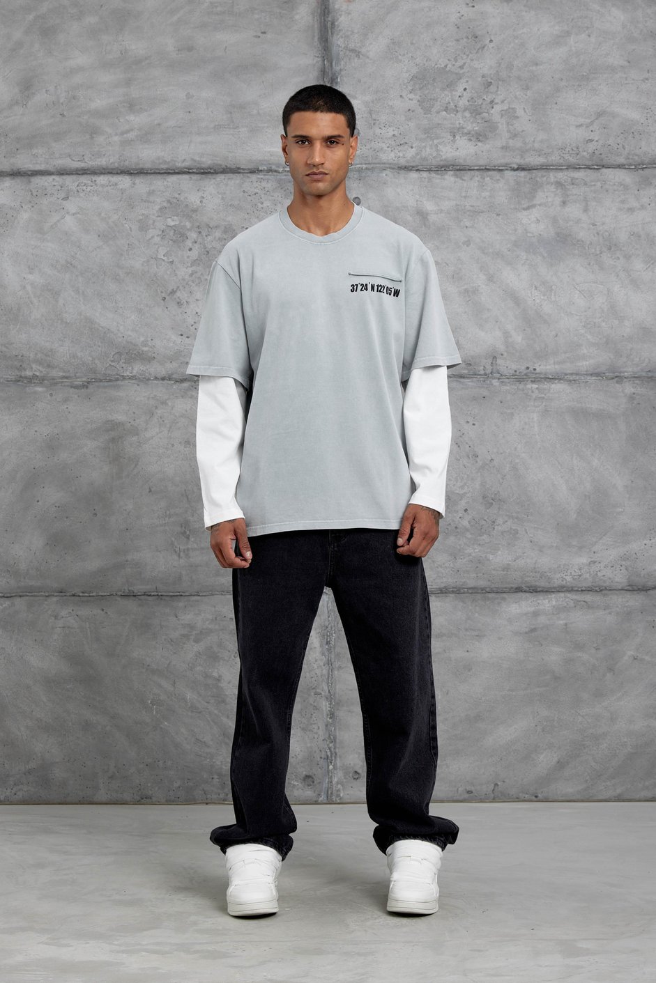 Gri Cep Rakam Detaylı Oversize Kolu Parçalı Tasarım Sweatshirt