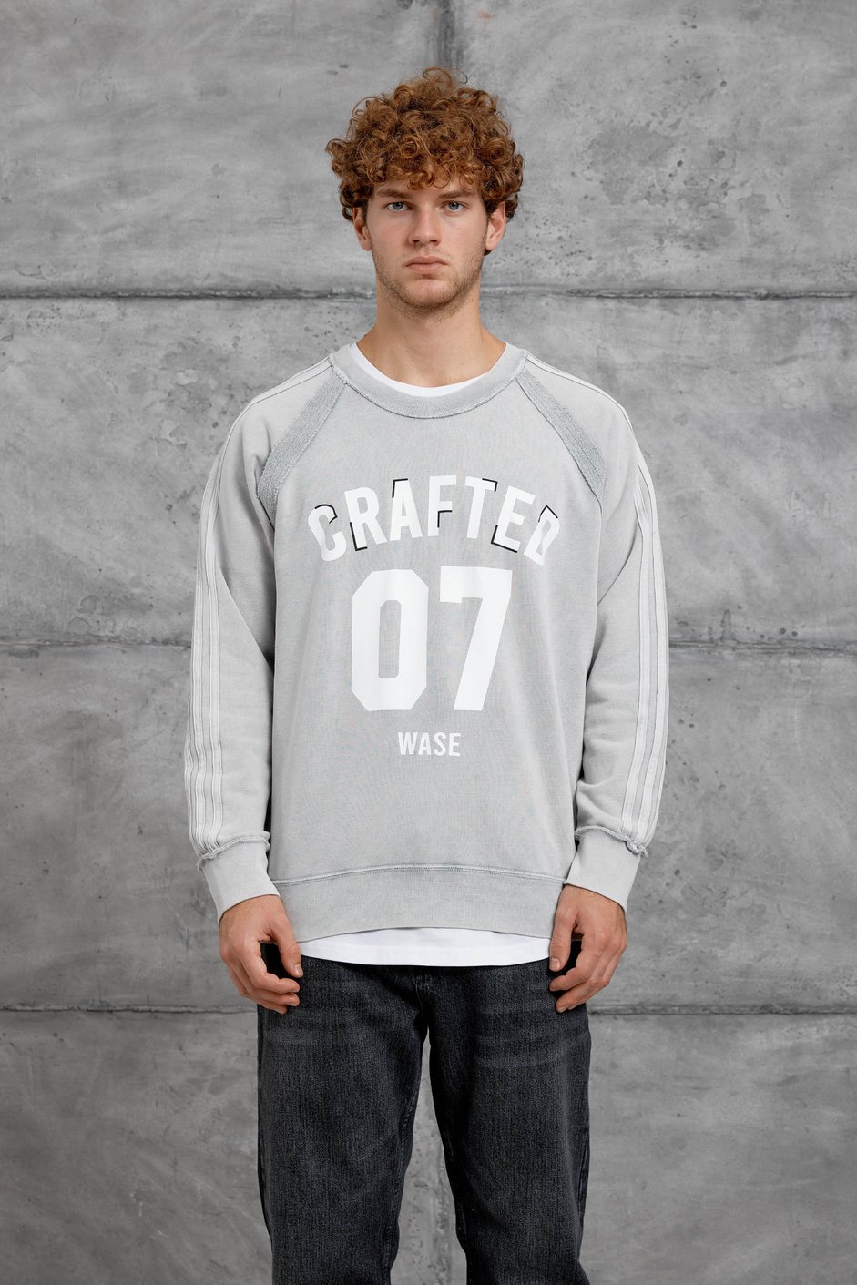 Gri CRAFTED BASKILI YIKAMALI  SWEATSHIRT