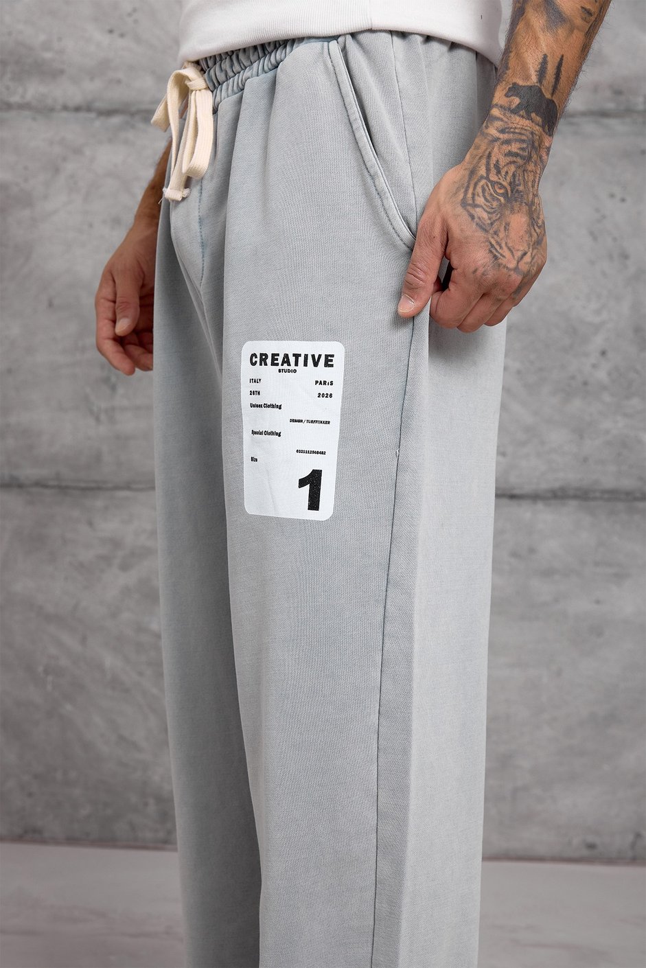 Gri CREATIVE BASKI YIKAMALI BAGGY EŞOFMAN ALTI