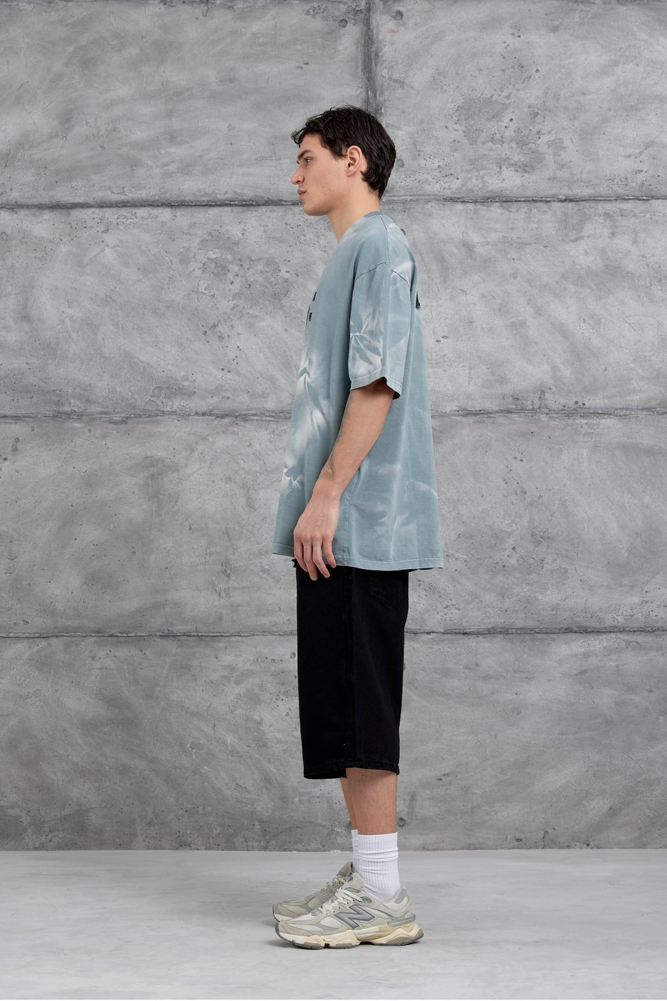 Gri Drift Yazılı Yıkamalı Oversize Tshirt