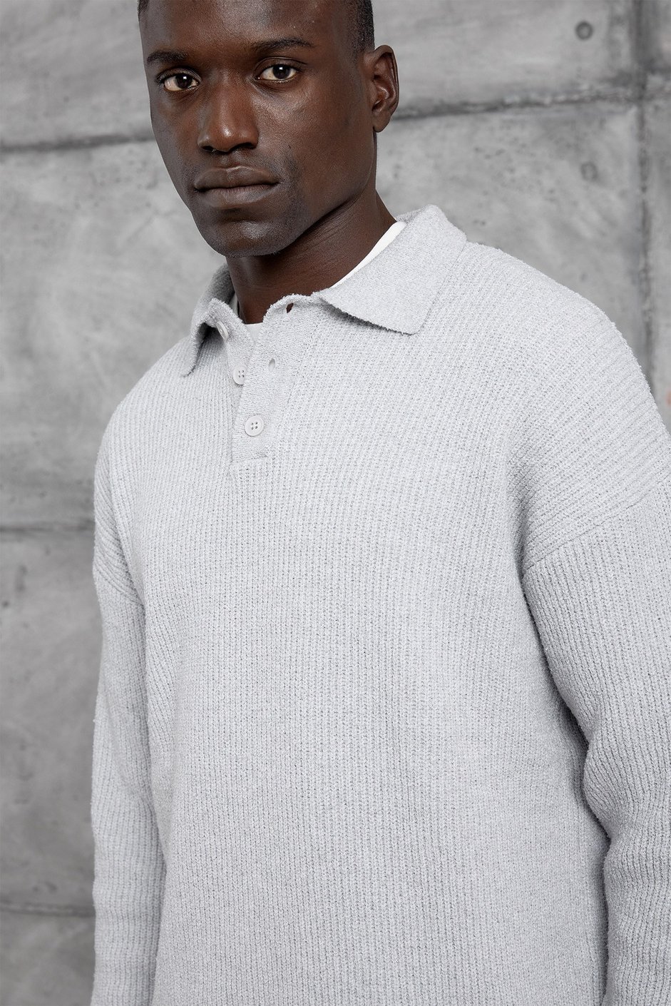Gri DÜĞMELİ POLO YAKA TRİKO SWEATSHIRT