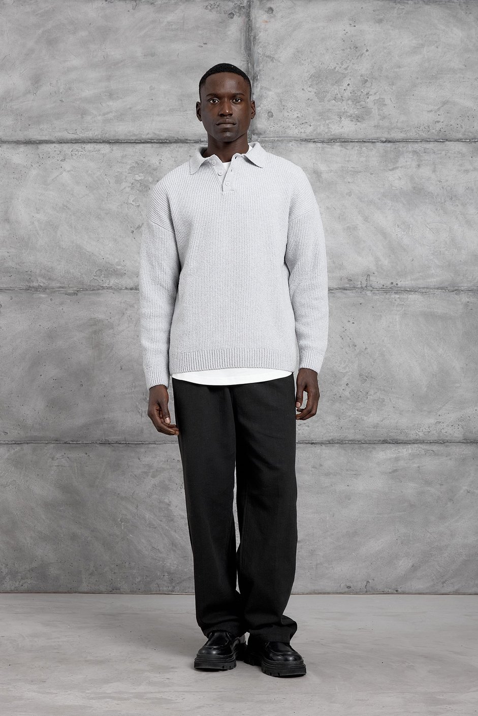 Gri DÜĞMELİ POLO YAKA TRİKO SWEATSHIRT