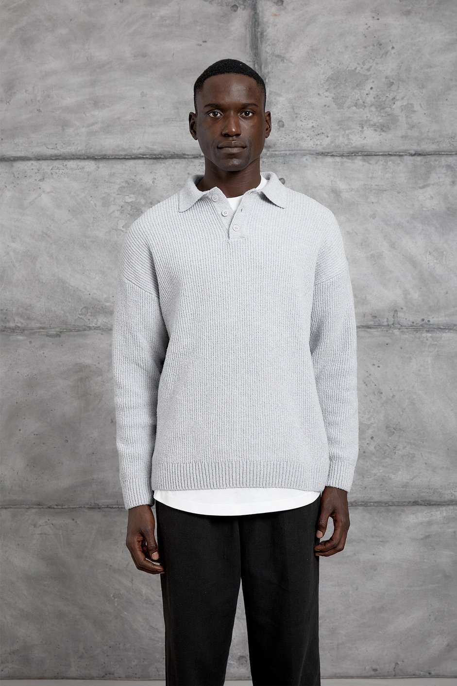 Gri DÜĞMELİ POLO YAKA TRİKO SWEATSHIRT