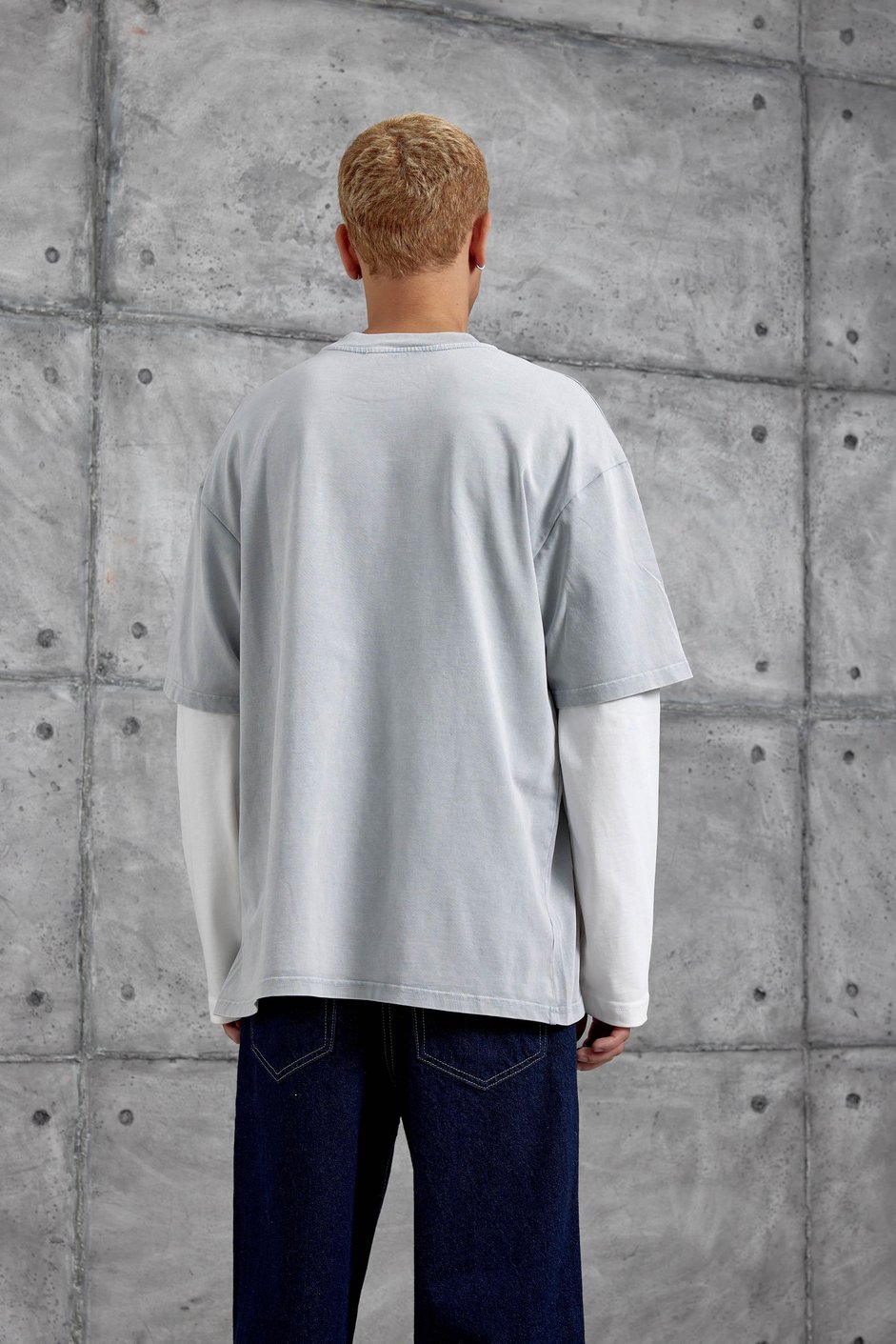 Gri Eleven Sleep Baskılı Parça Kollu Yıkamalı Oversize Sweatshirt
