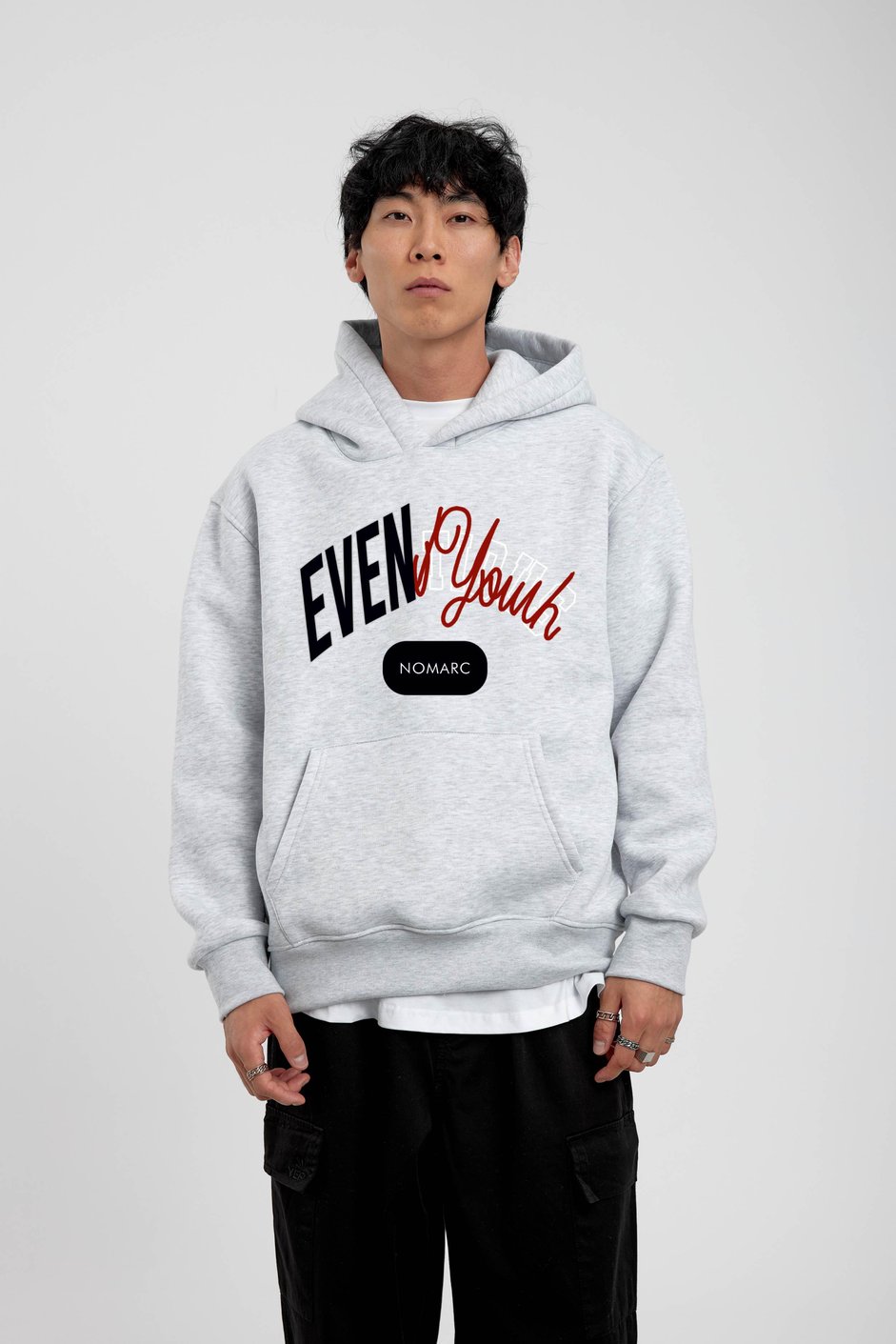 Gri Eventious Yazılı Kapüşonlu Sweatshirt