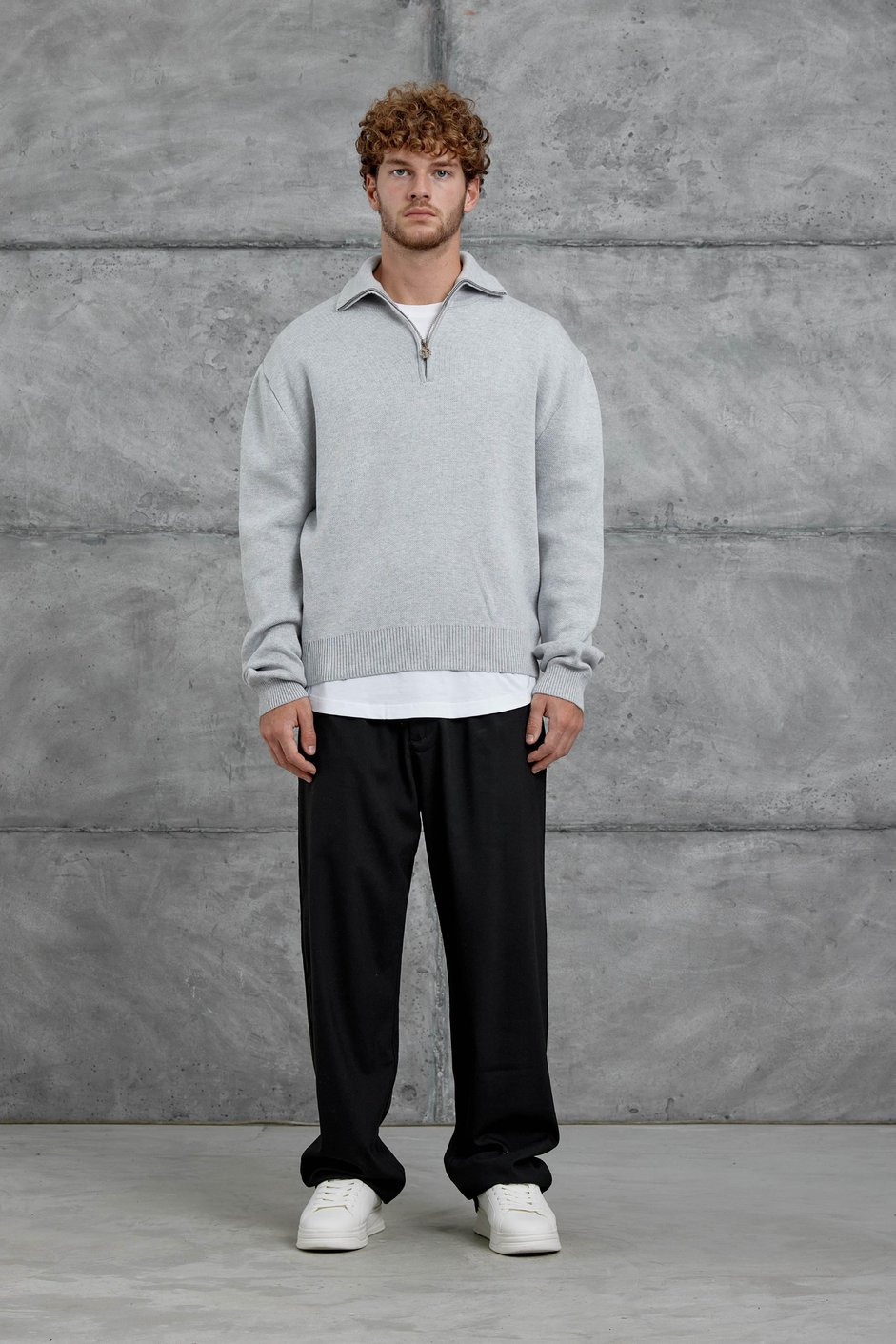 Gri Gst Yarım Fermuarlı Oversize Triko