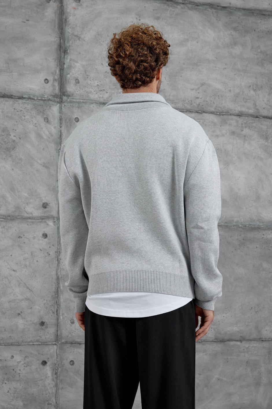 Gri Gst Yarım Fermuarlı Oversize Triko
