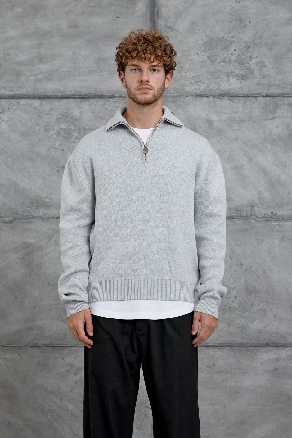 Gri Gst Yarım Fermuarlı Oversize Triko