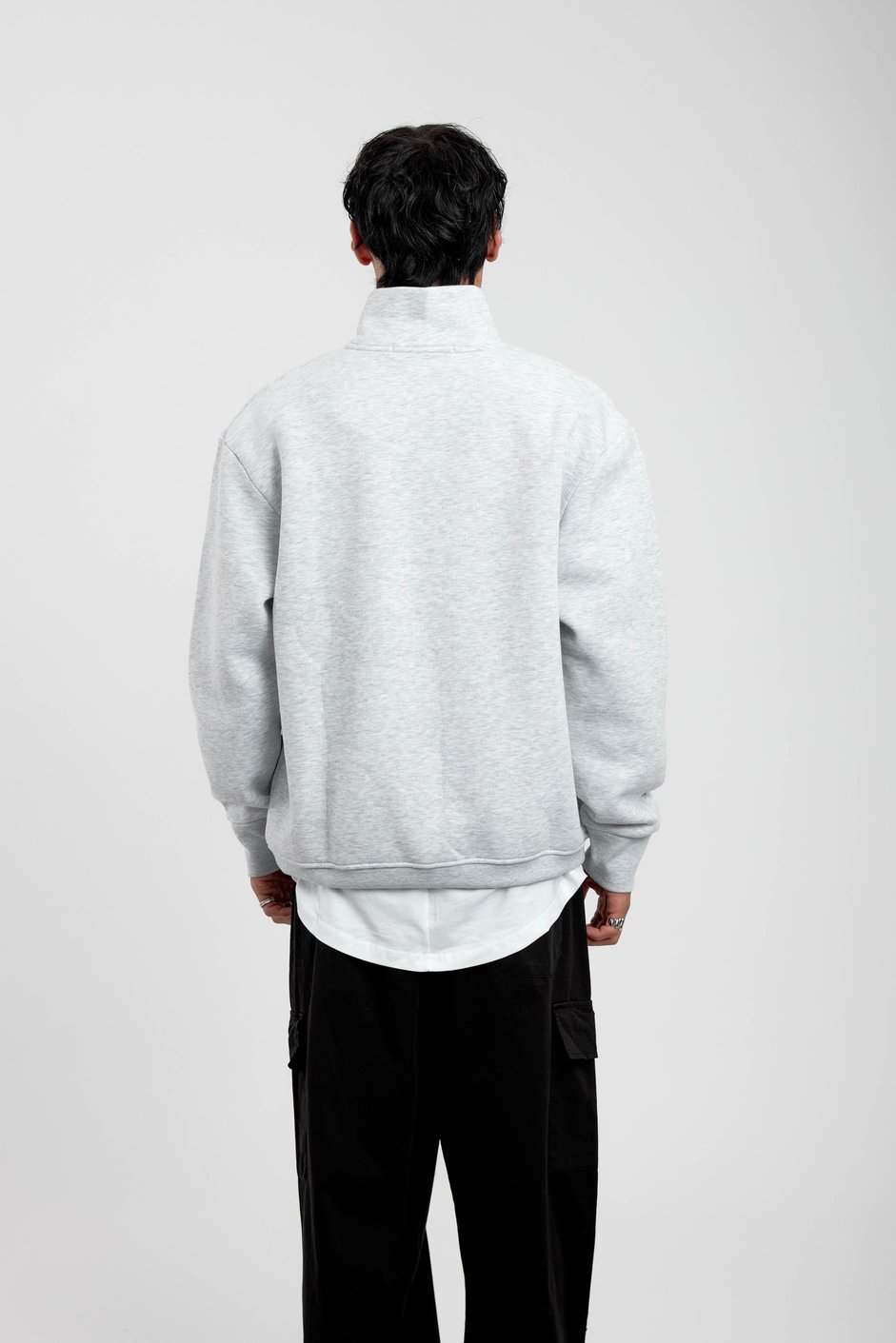 Gri Hello Yazılı Yarım Fermuarlı Sweatshirt