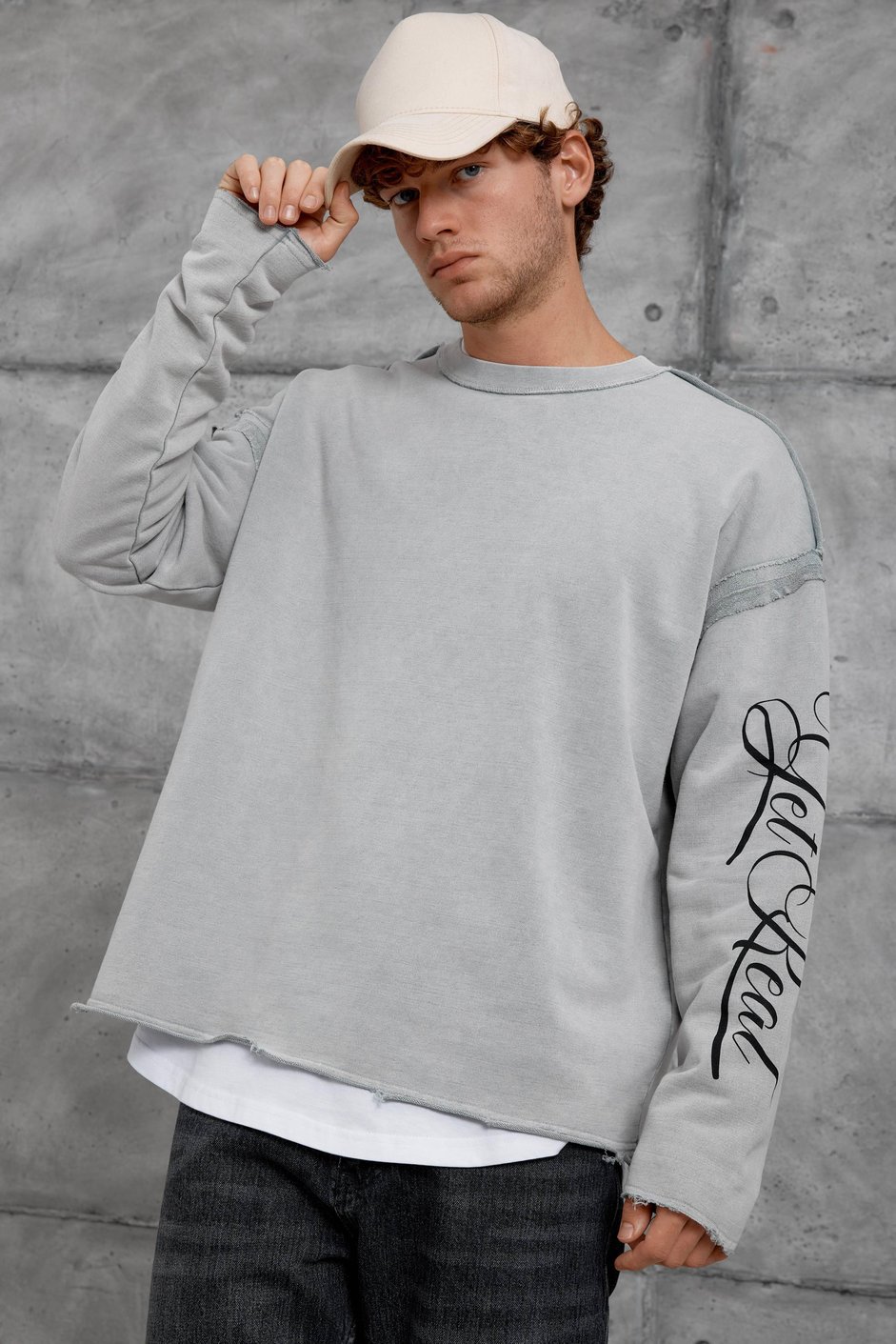 Gri KOLU PARÇA DETAYLI YIKAMALI OVERSİZE SWEATSHİRT