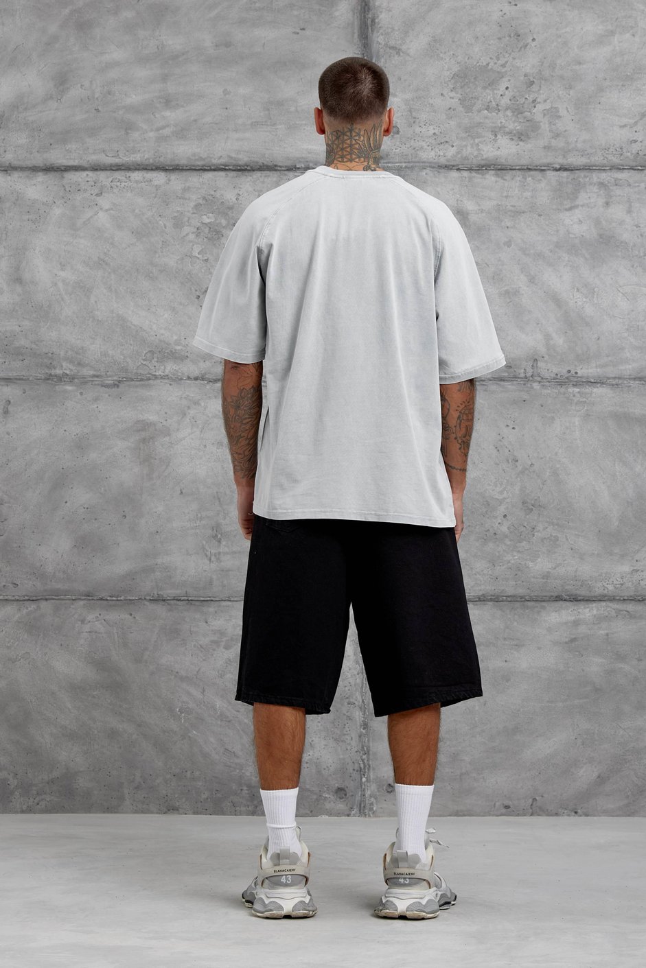 Gri Lesschen Baskılı Yıkamalı Oversize Tshirt