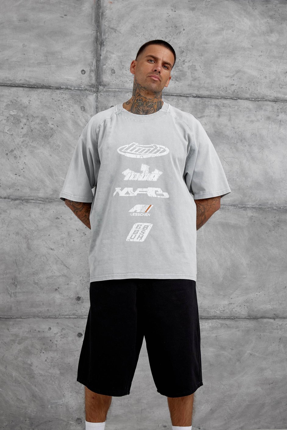 Gri Lesschen Baskılı Yıkamalı Oversize Tshirt