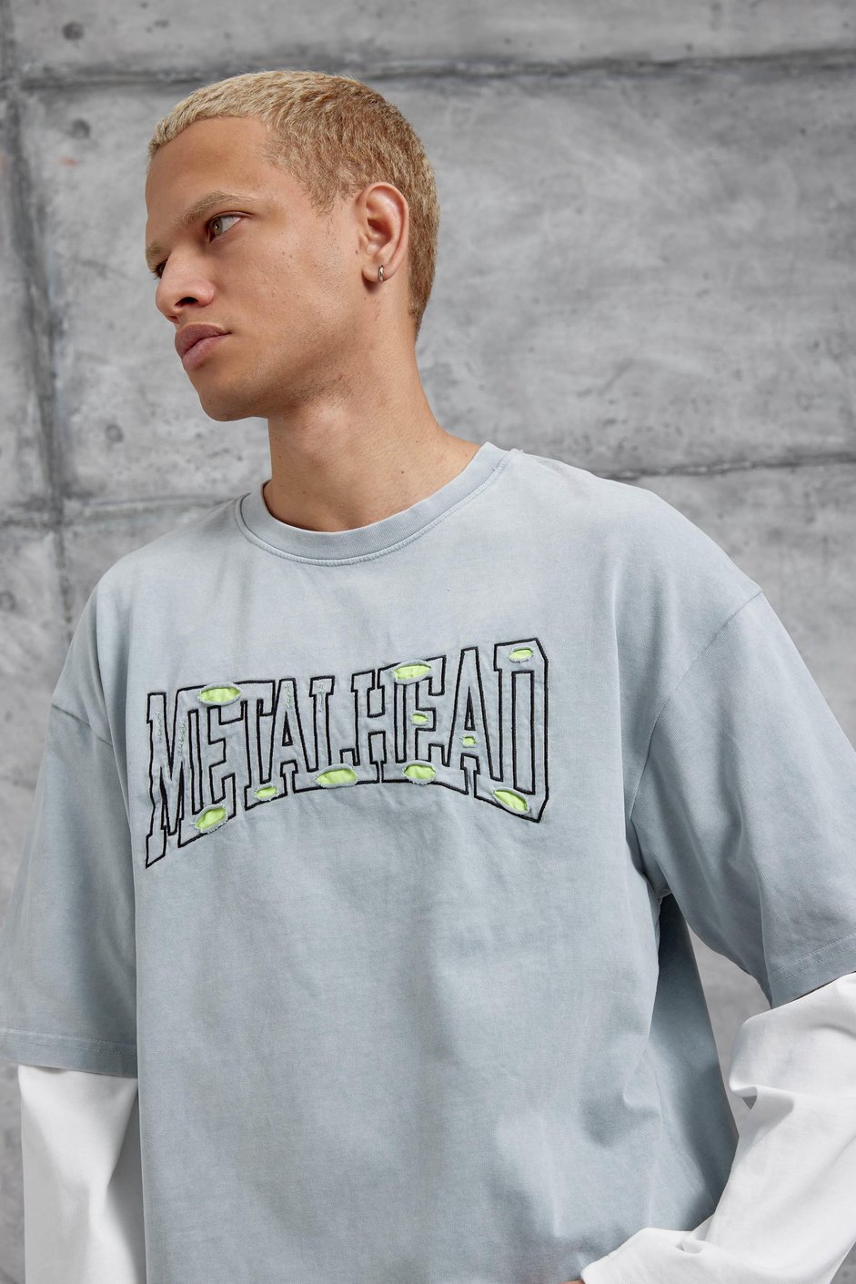 Gri METALHEAD BASKILI PARÇA KOLLU SWEATSHIRT
