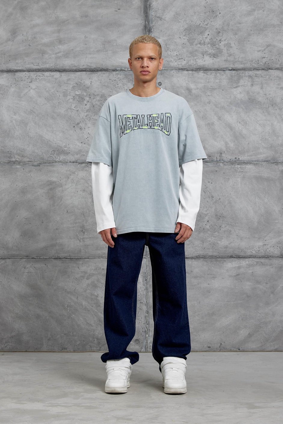 Gri METALHEAD BASKILI PARÇA KOLLU SWEATSHIRT