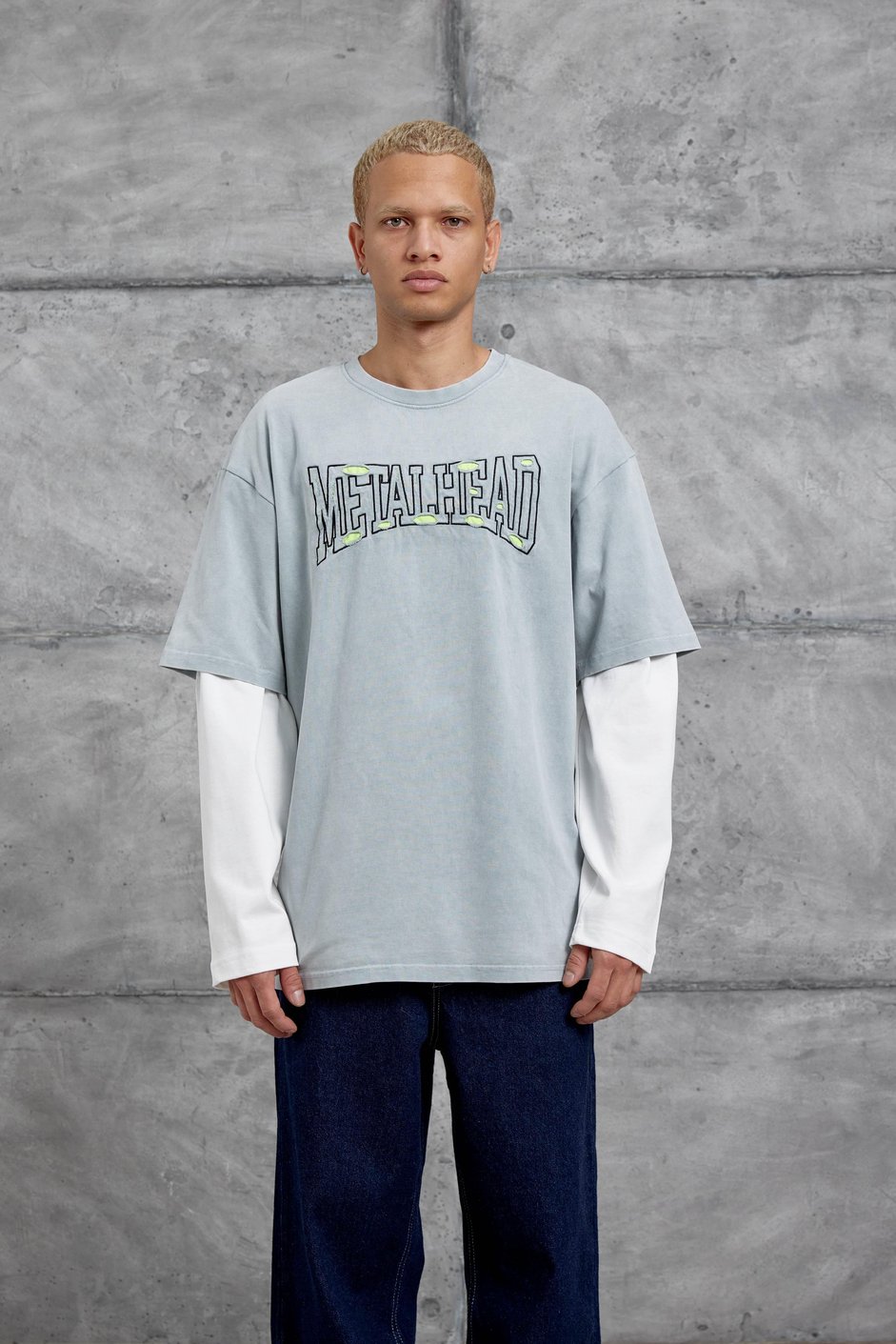 Gri METALHEAD BASKILI PARÇA KOLLU SWEATSHIRT