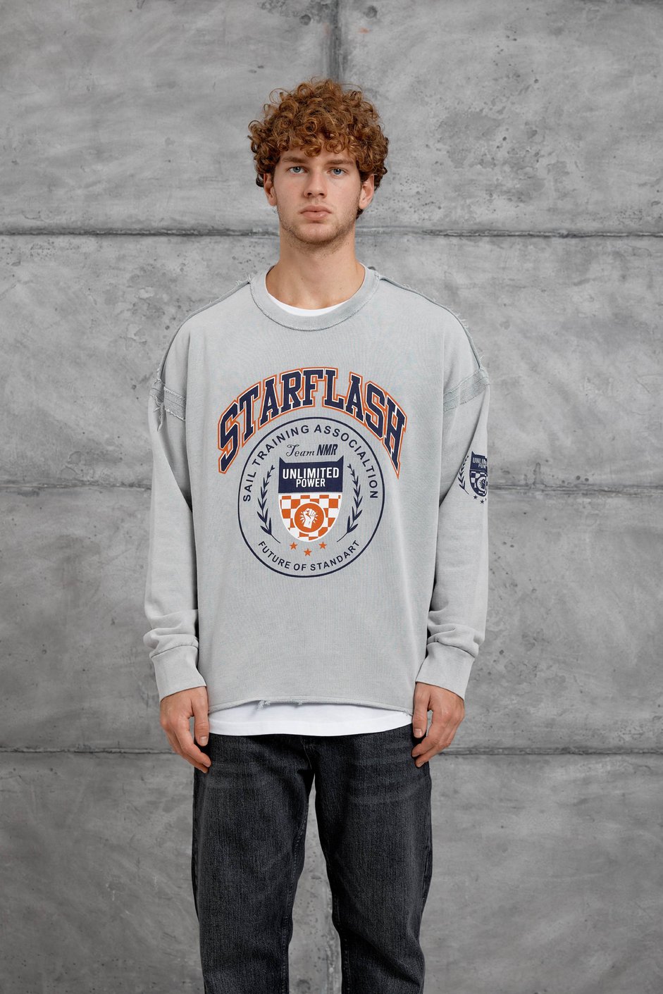 Gri STARFLASH BASKILI DİKİŞ DETAYLI SWEATSHİRT