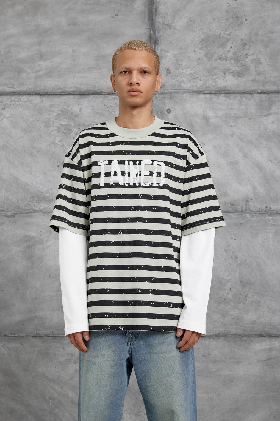 Gri TAINED BASKILI KOLU PARCALI OVERSİZE SWEATSHIRT