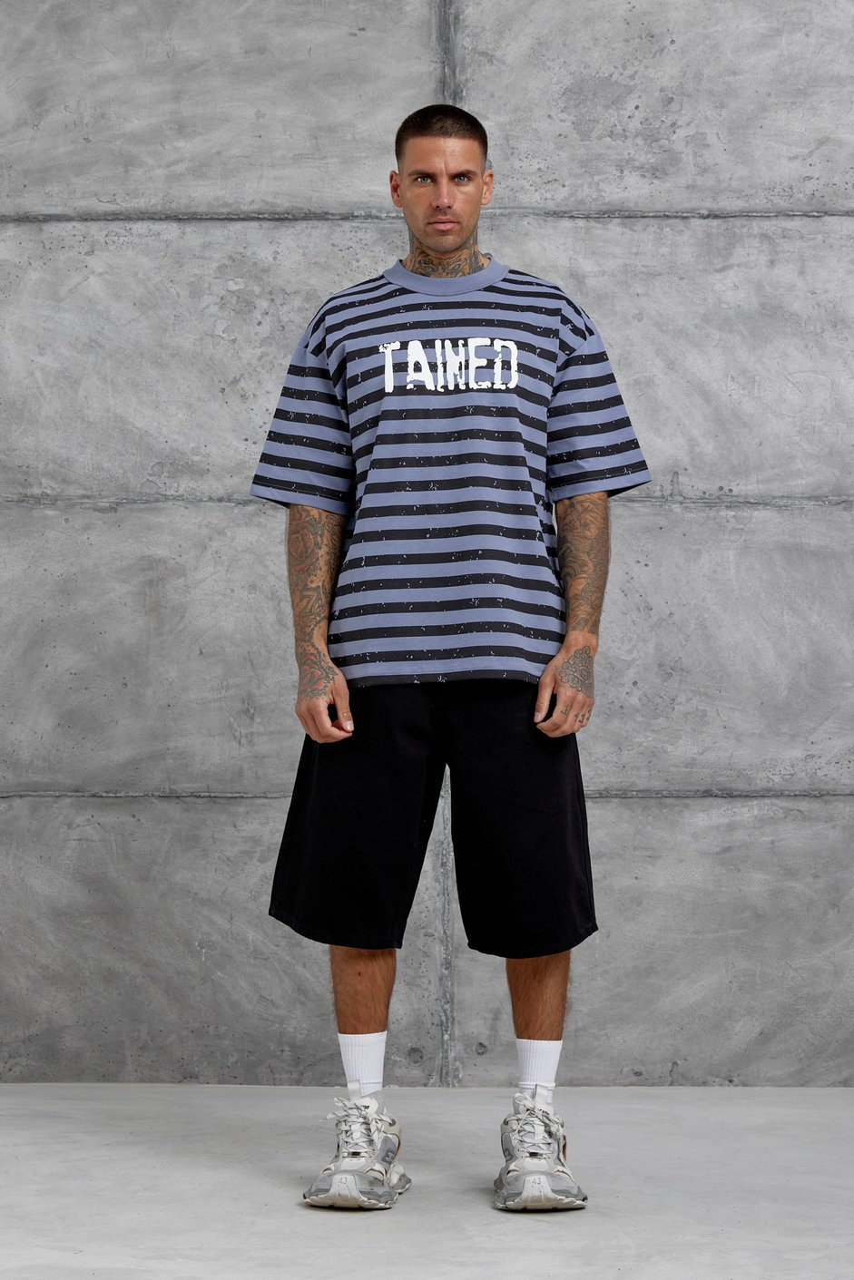 Gri Tained Baskılı Oversize Tshirt