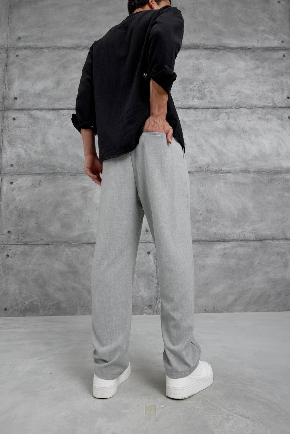 Gri W11 Kumaş Baggy Pantolon