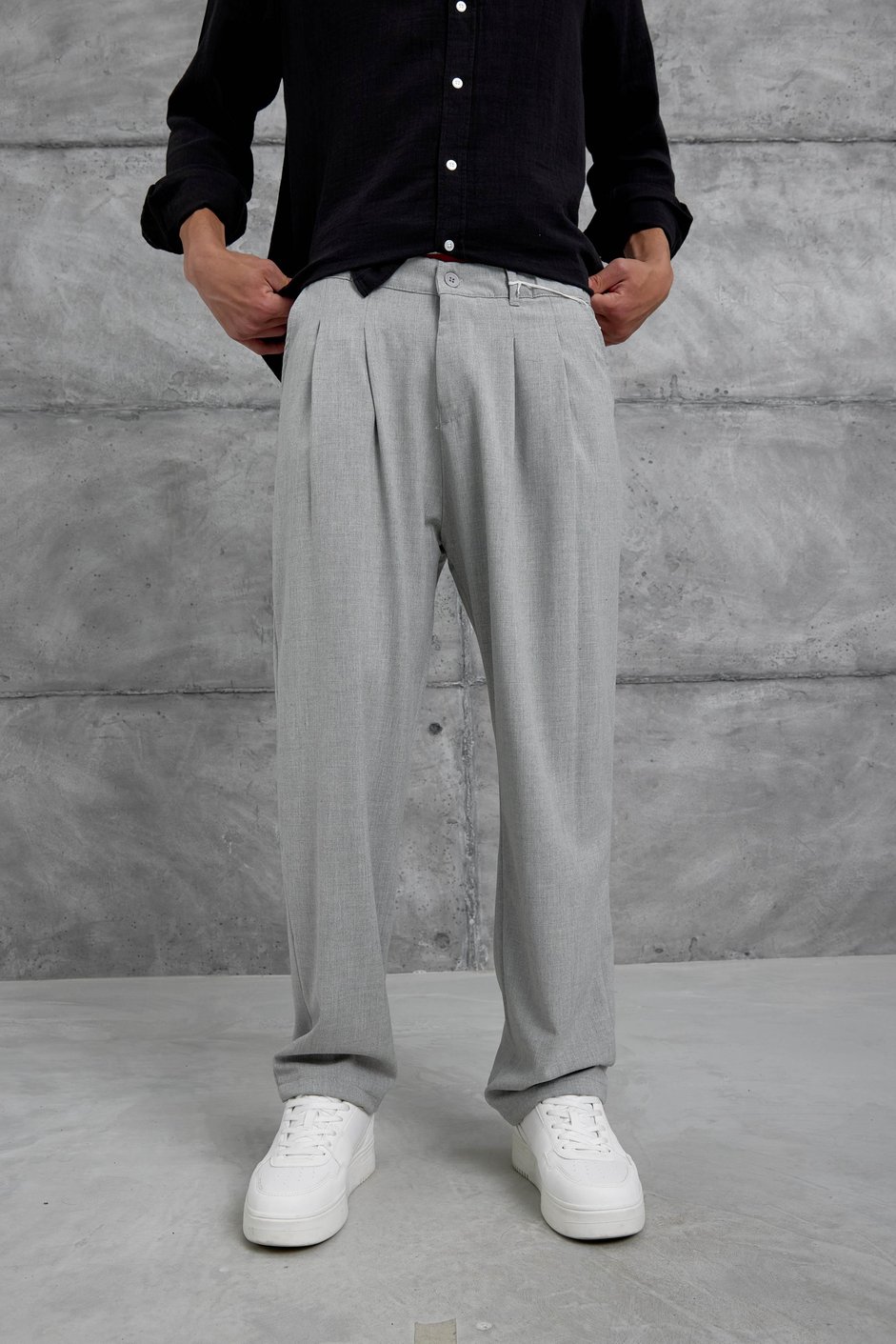 Gri W11 Kumaş Baggy Pantolon