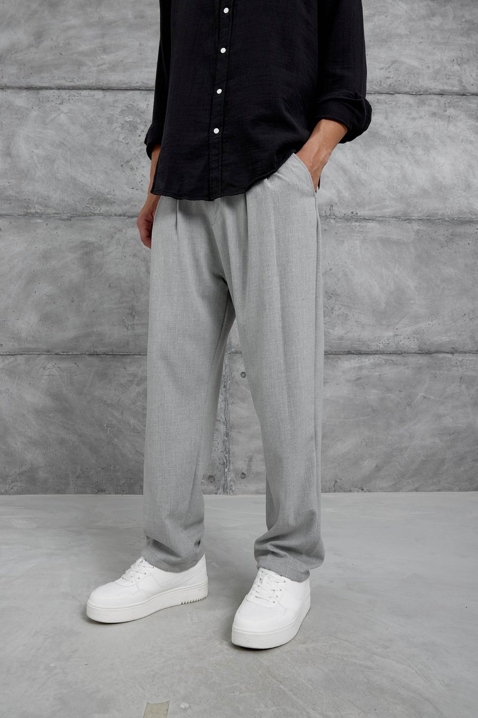 Gri W11 Kumaş Baggy Pantolon