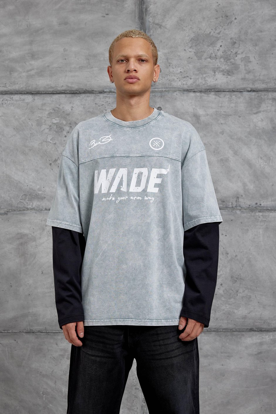 Gri Wade Baskılı Yıkamalı Parça Kollu Oversize Sweatshirt