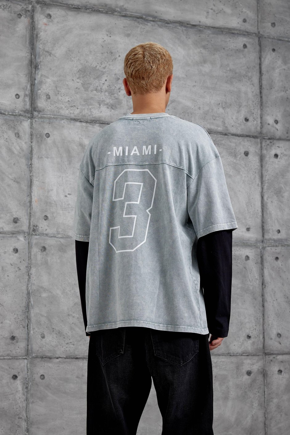 Gri Wade Baskılı Yıkamalı Parça Kollu Oversize Sweatshirt