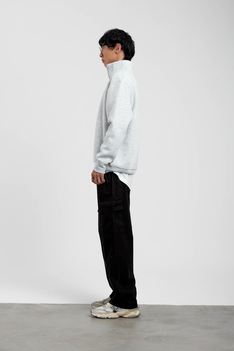 Gri Yakası Fermuarlı Basic Şardonlu Sweatshirt