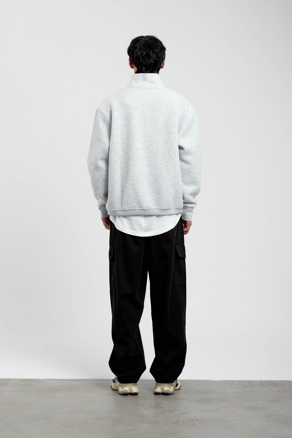 Gri Yakası Fermuarlı Basic Şardonlu Sweatshirt