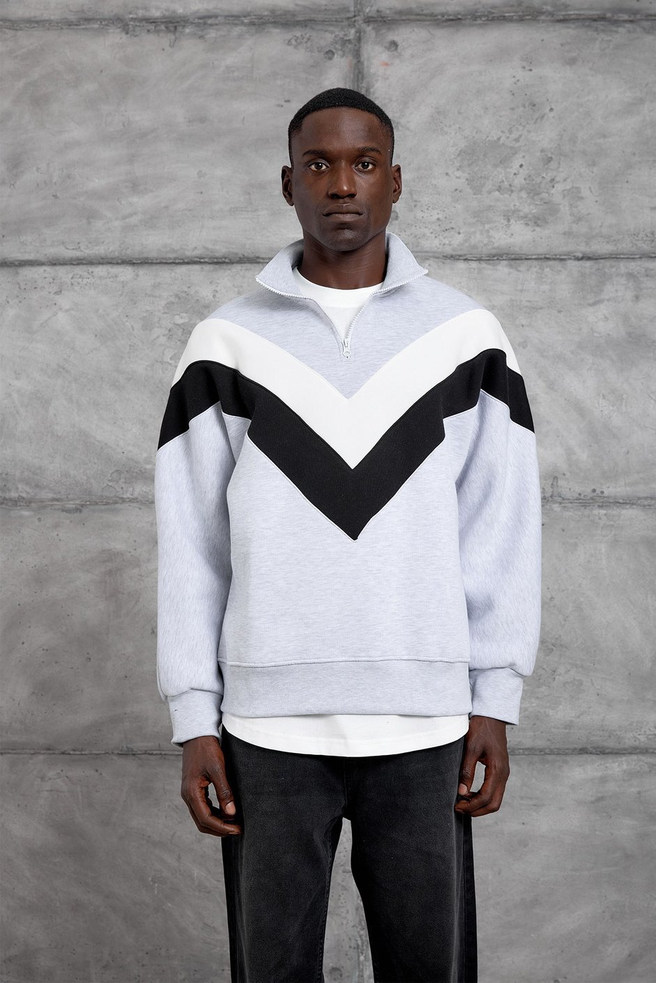 Gri YARIM FERMUAR ŞARDONLU SWEATSHIRT