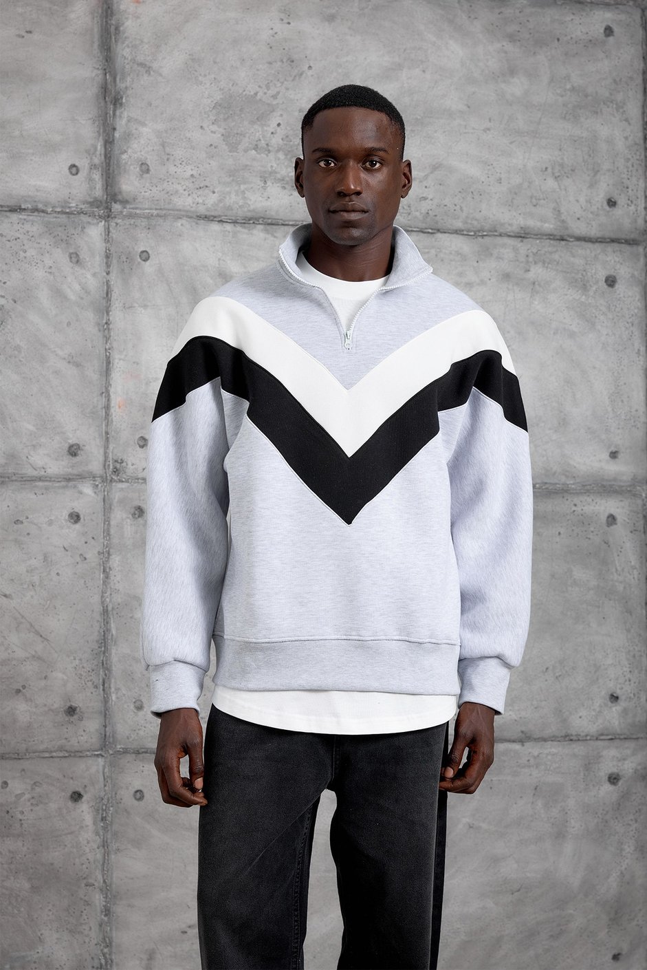 Gri YARIM FERMUAR ŞARDONLU SWEATSHIRT