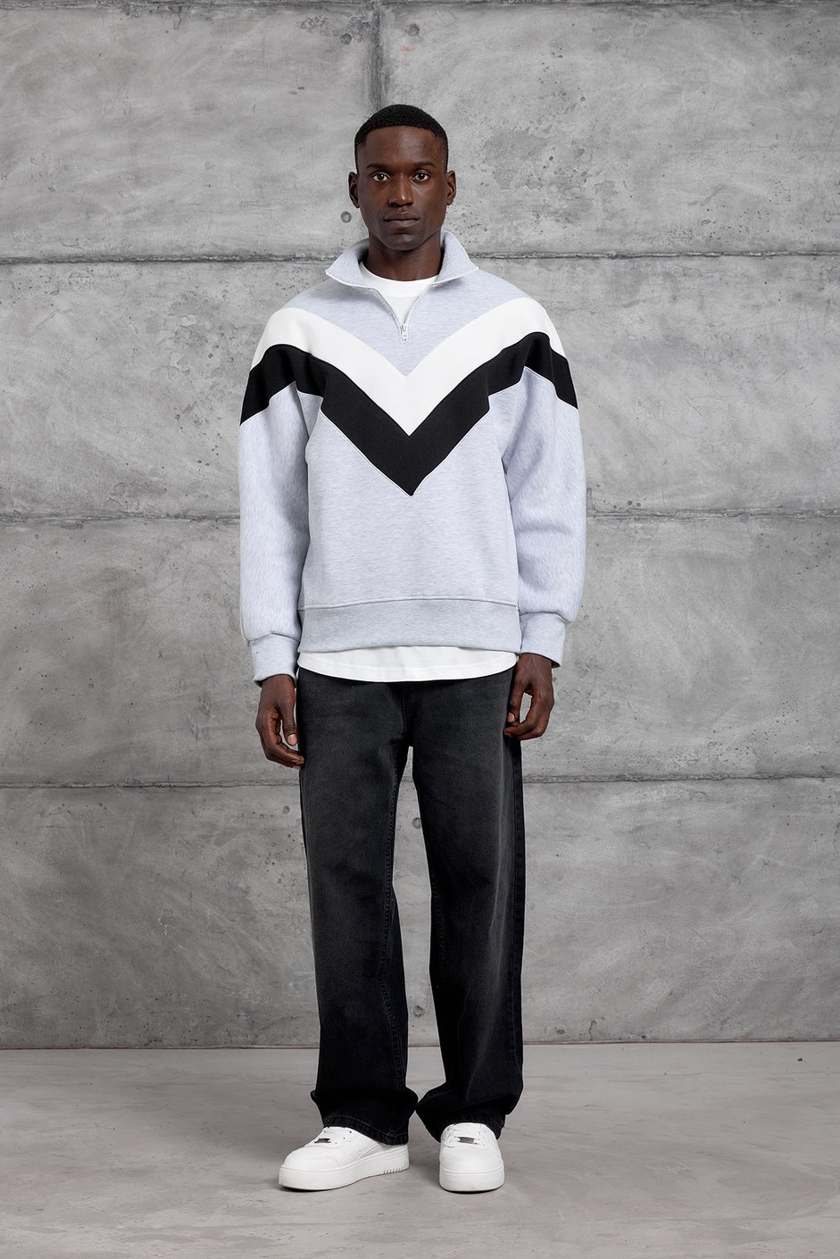 Gri YARIM FERMUAR ŞARDONLU SWEATSHIRT