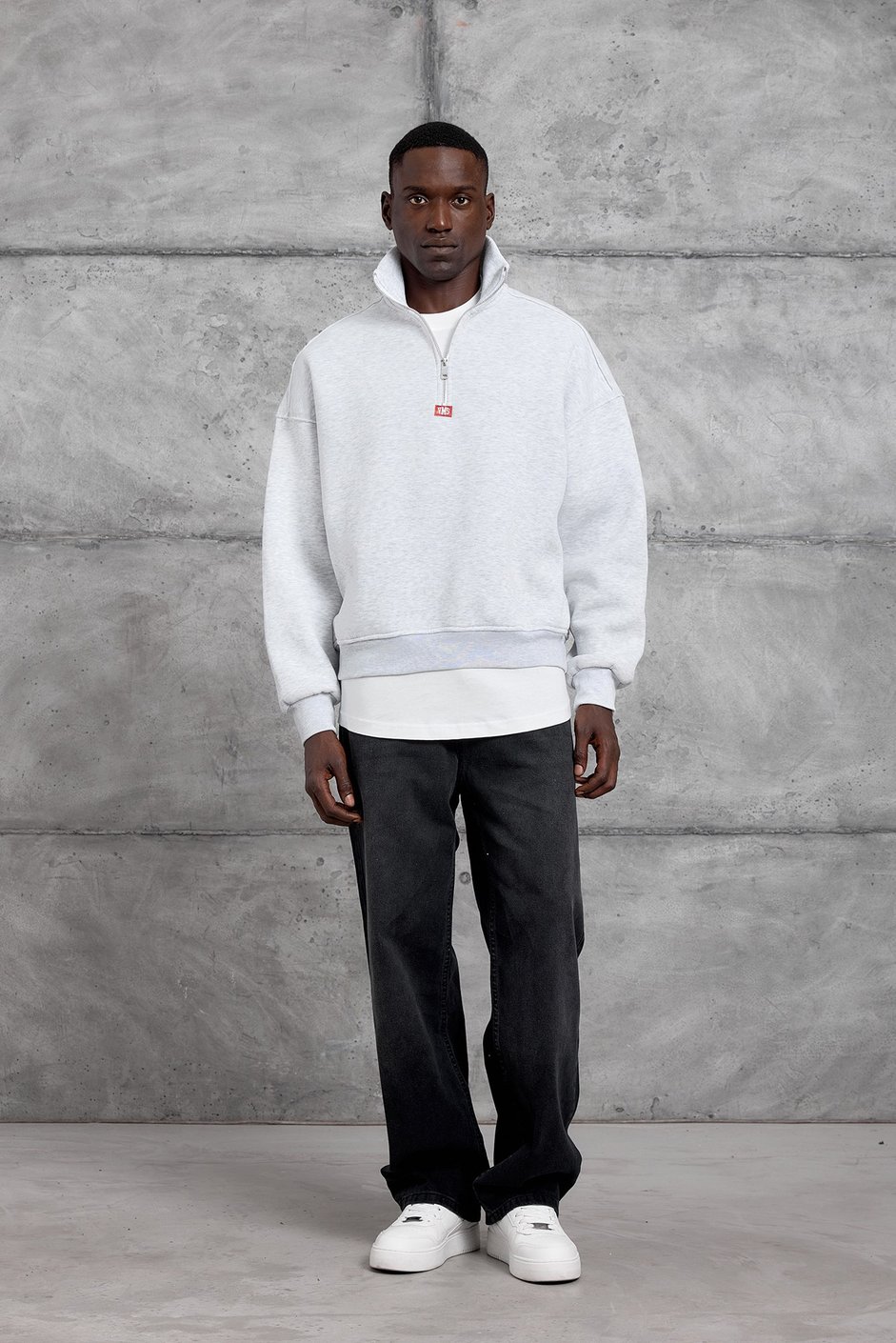 Gri YARIM FERMUARLI ŞARDONLU SWEATSHIRT