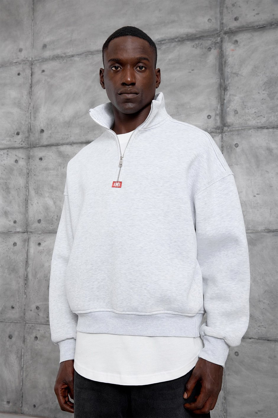 Gri YARIM FERMUARLI ŞARDONLU SWEATSHIRT