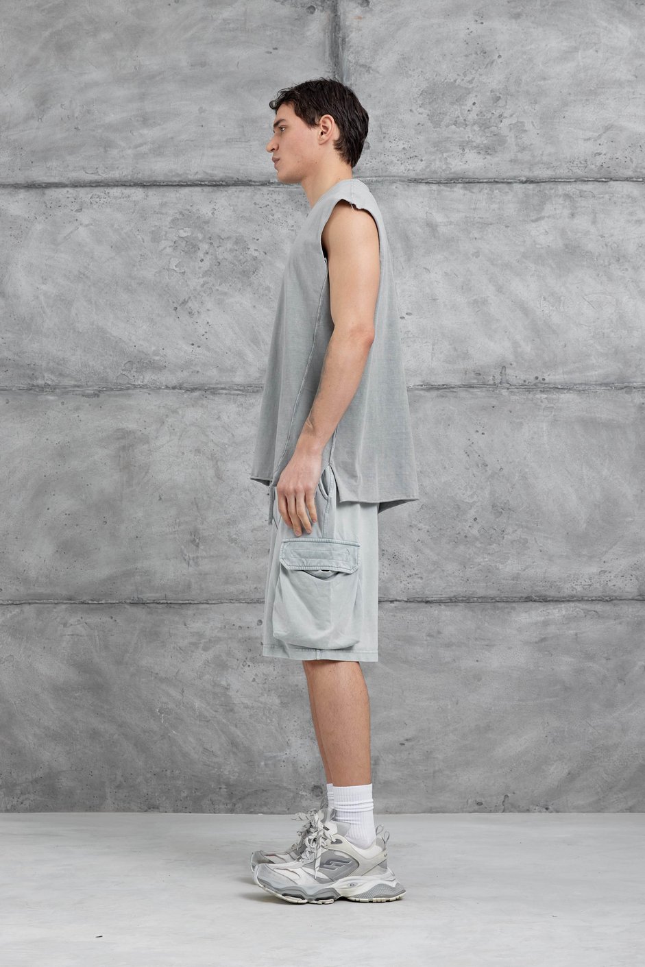 Gri Yıkamalı Oversize Atlet