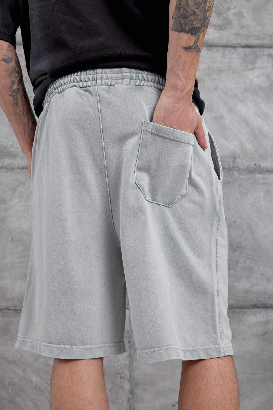 Gri Yıkamalı Oversize Şort