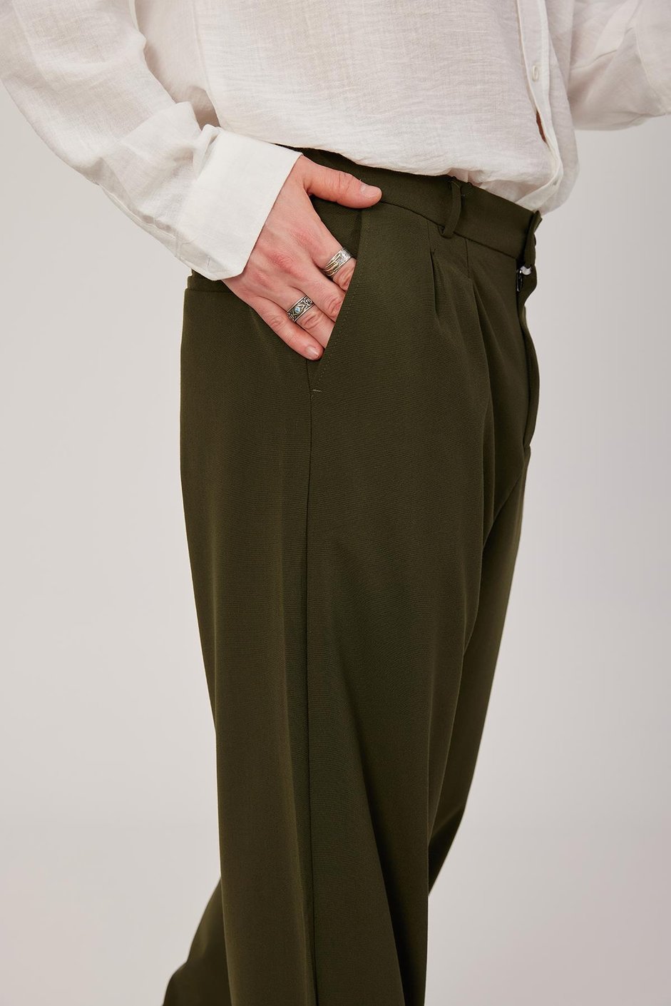 Haki Baggy Kumaş Pantolon