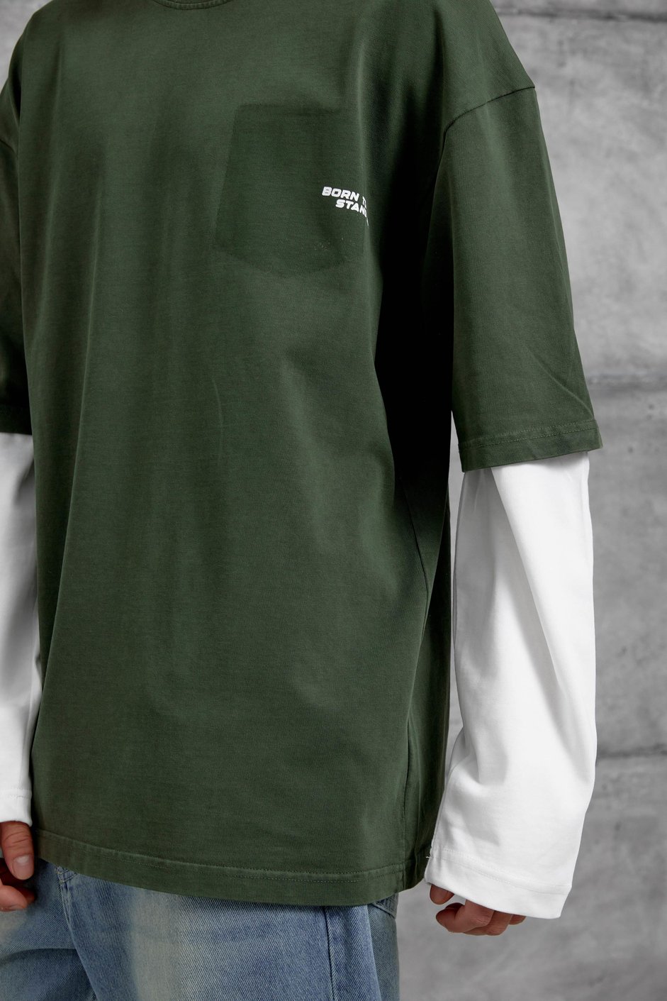 Haki BORN TO STAND YAZILI PARÇA KOLLU SWEATSHIRT
