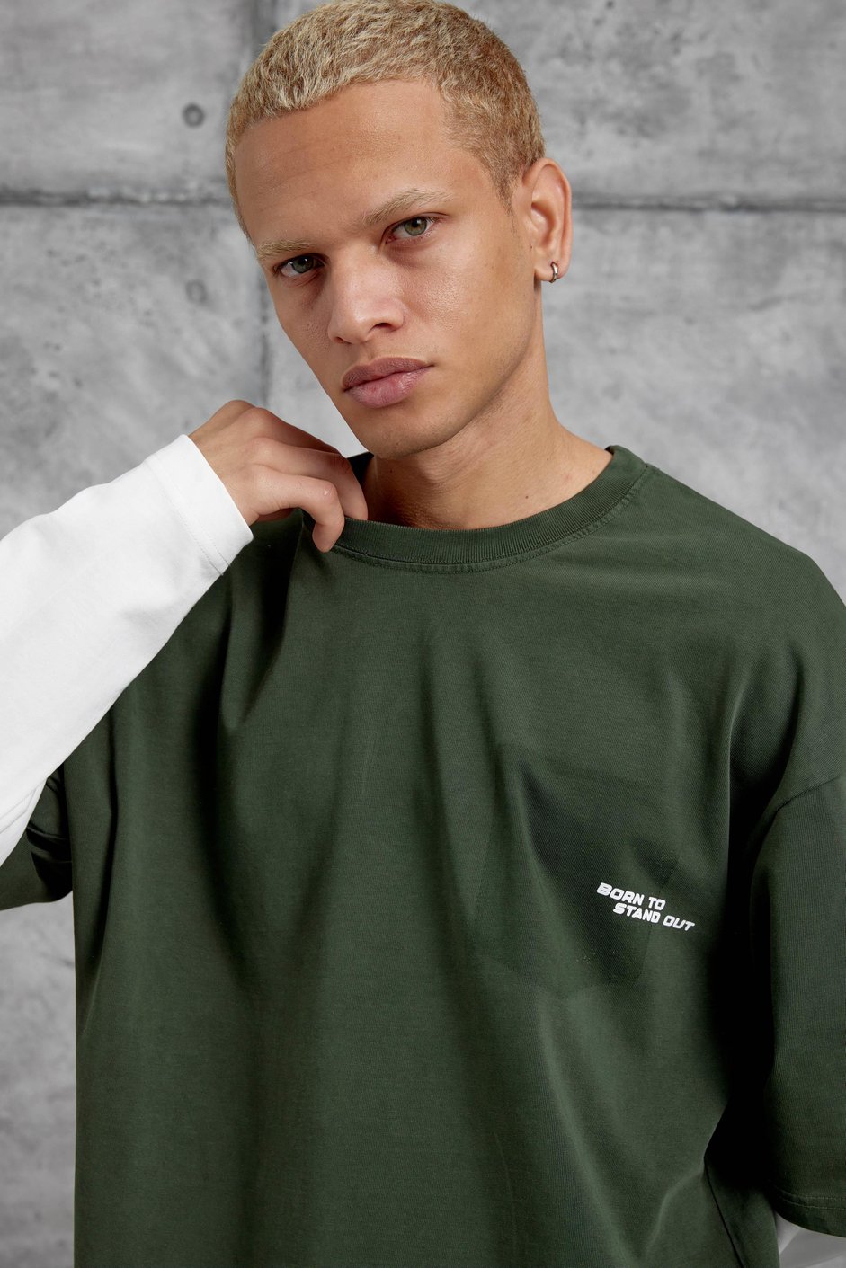 Haki BORN TO STAND YAZILI PARÇA KOLLU SWEATSHIRT