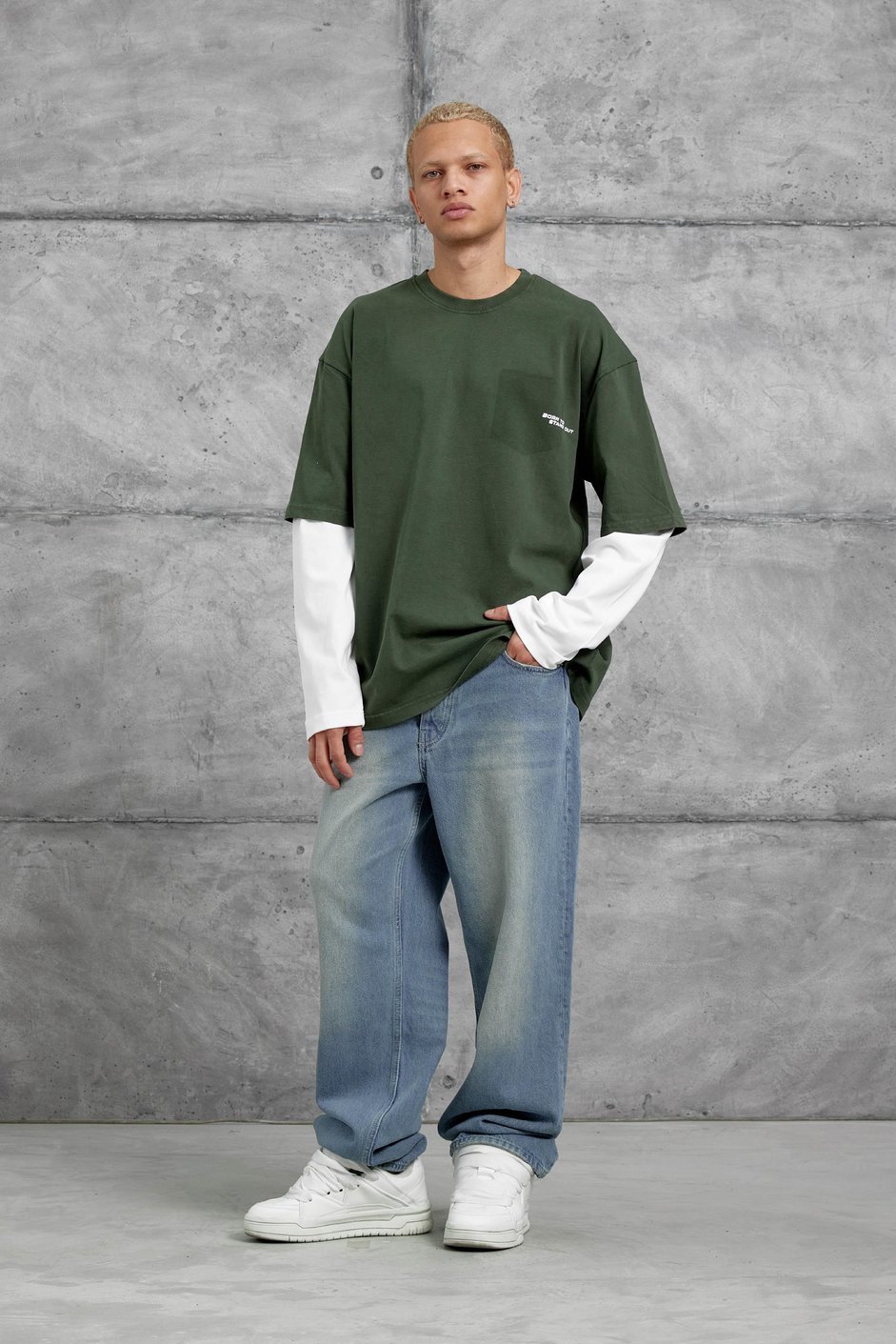 Haki BORN TO STAND YAZILI PARÇA KOLLU SWEATSHIRT