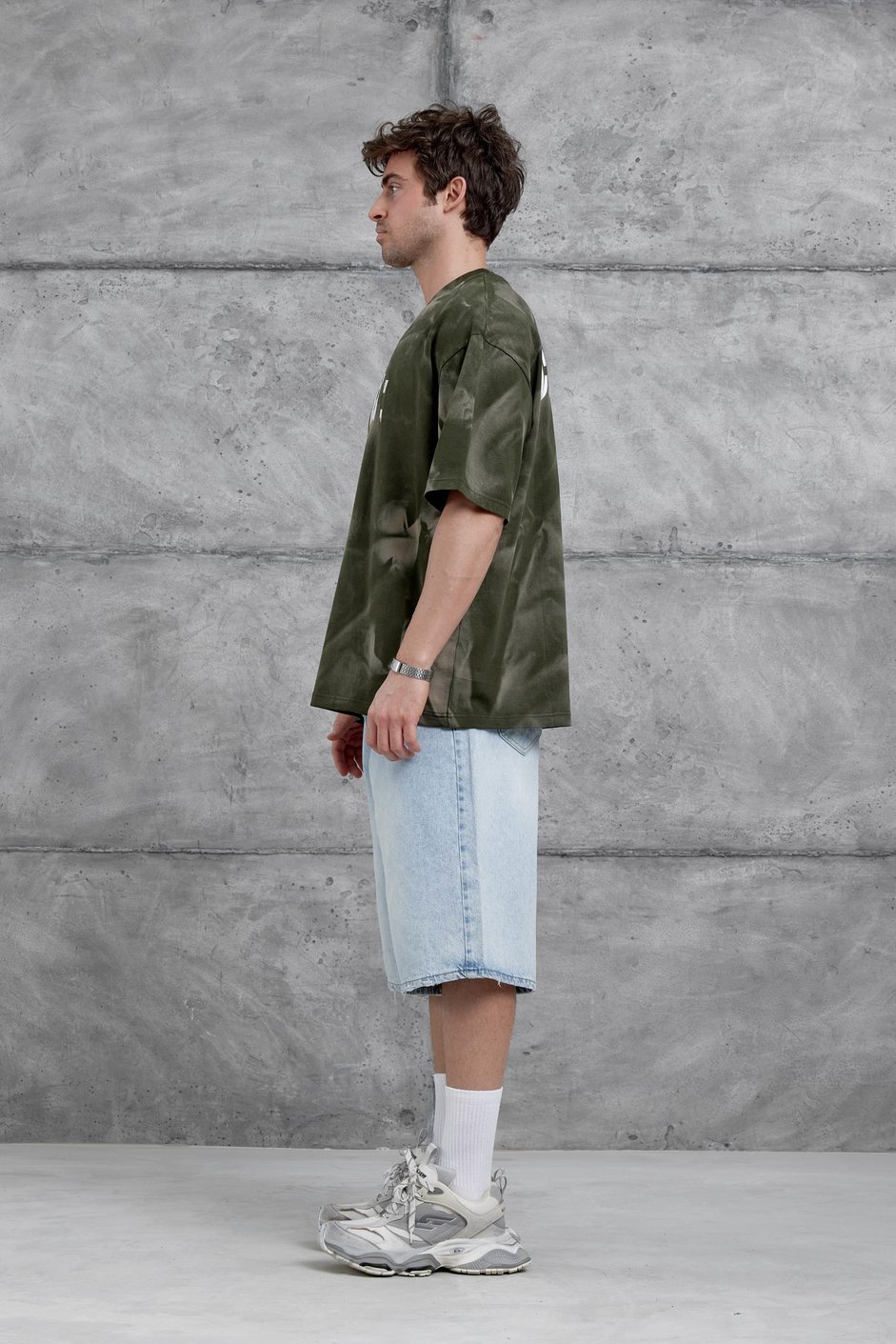 Haki Drift Yazılı Yıkamalı Oversize Tshirt